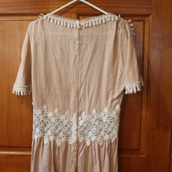 Vintage Lillie Rubin 1960s Light Pink & Lace Midi High Neck Dress 12 Linen - Picture 12 of 16